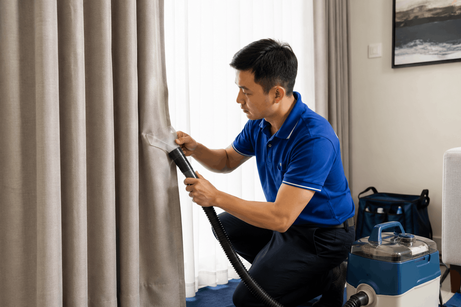 Quy trình giặt rèm chuyên nghiệp tại MotCham Now